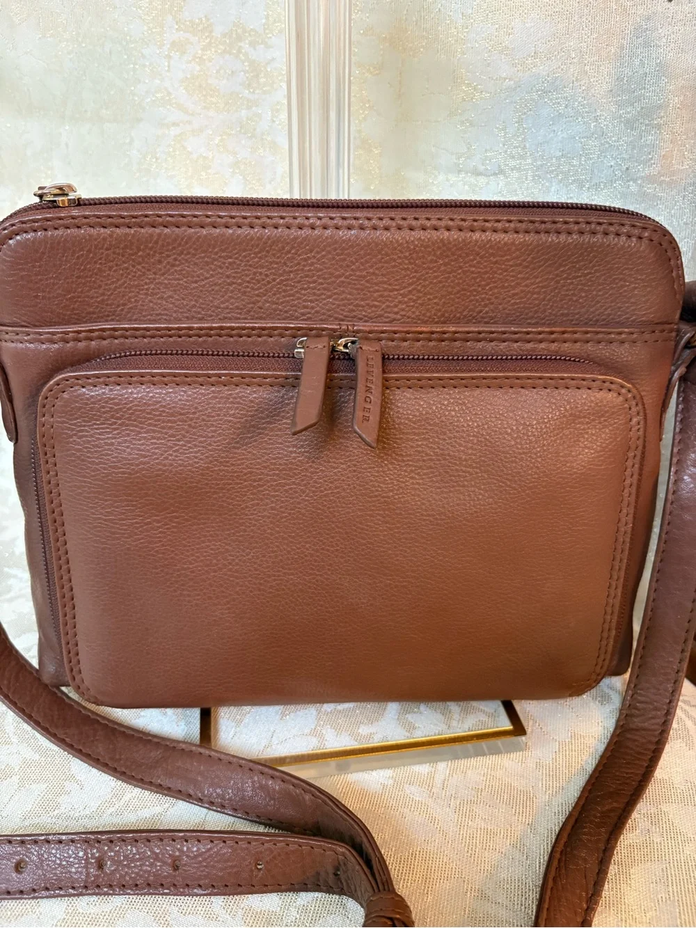 Levenger Brown Leather Messenger Crossbody Bag